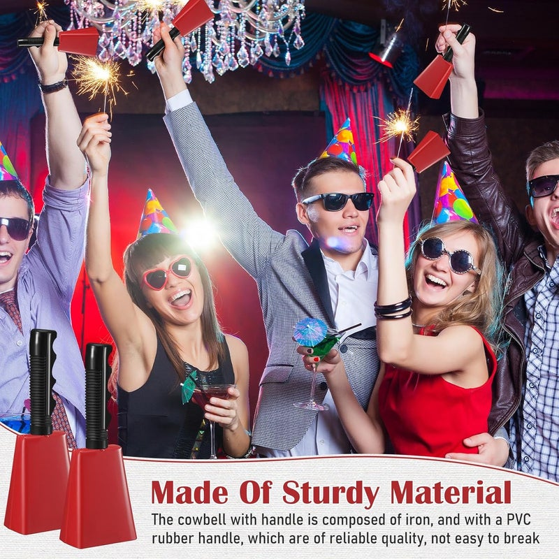 Fiada 12 Pcs Cow Bell 8 Inch Noise Makers for Sporting Events Loud Hand Bell Musical Cheering Cowbell with Handle for Football Classroom Graduation School Events (Red) - Image 4